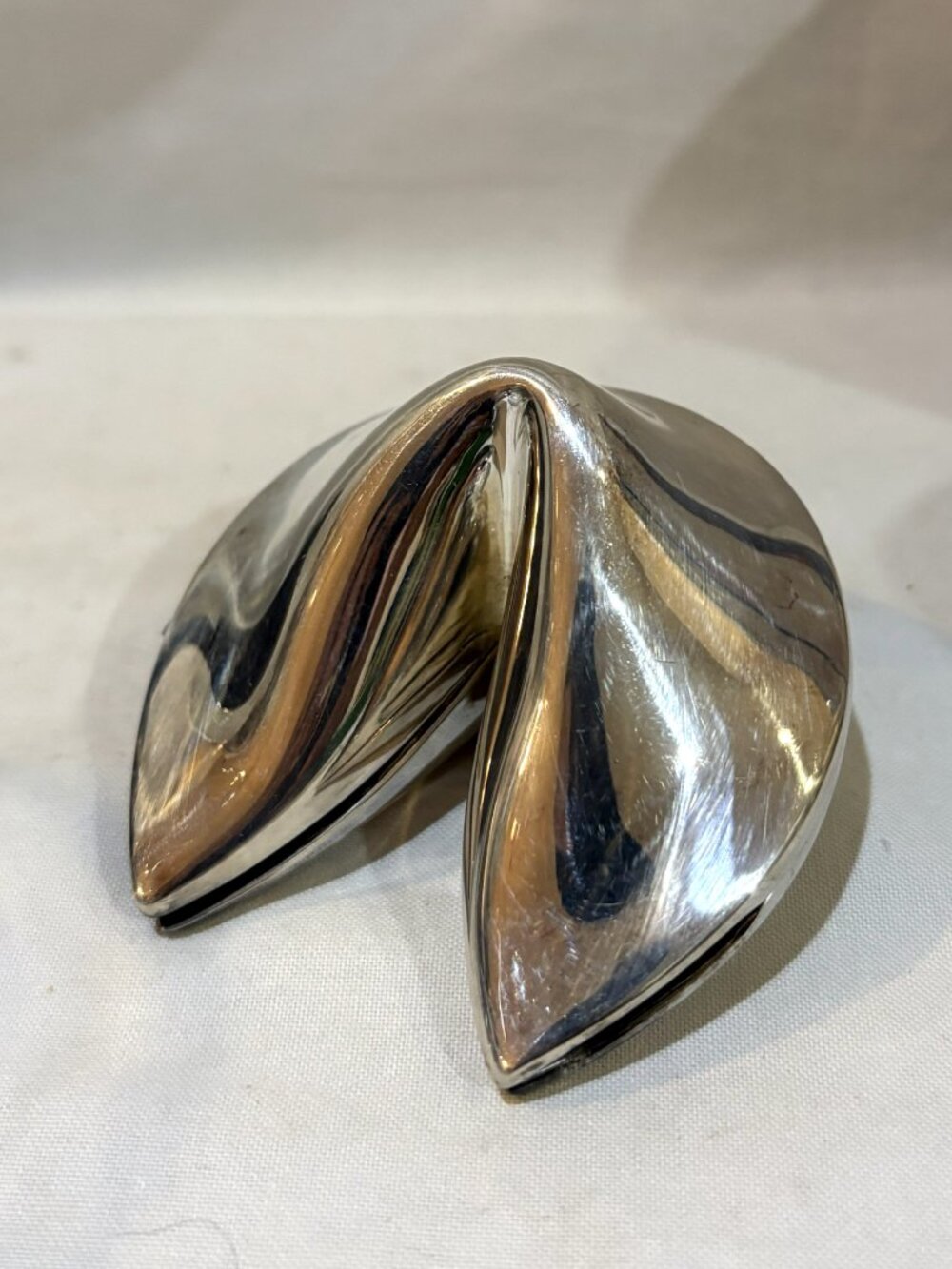 Silver Plate Fortune Cookie Hinged Trinket Box